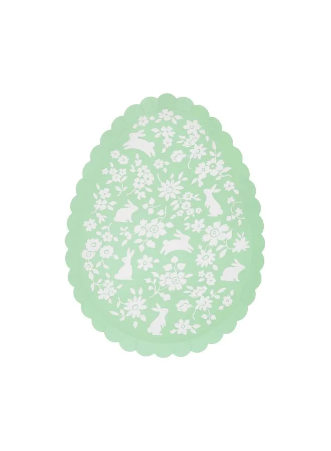 Meri Meri  Ditsy Bunny Egg Plates - Pack of 8, 450gsm Paper Plates with Scalloped Edges, Ditsy Floral Pattern and Bunny Design in 4 Spring Colors, Stylish Easter Party Tableware & Celebrations  | Best Price UAE