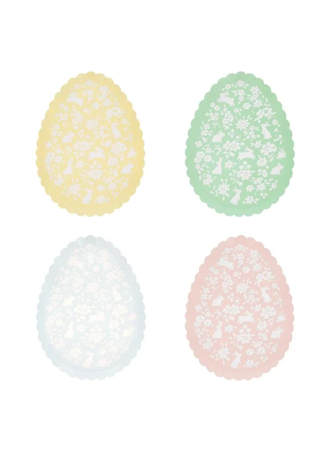 Ditsy Bunny Egg Plates - Pack of 8, 450gsm Paper Plates with Scalloped Edges, Ditsy Floral Pattern and Bunny Design in 4 Spring Colors, Stylish Easter Party Tableware & Celebrations