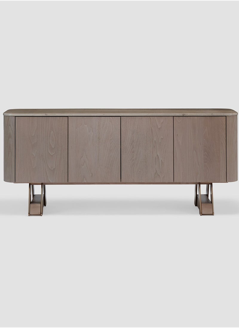 AL HUZAIFA FURNITURE Russell Sideboard, Grey Marble Top In Walnut Antique Brass  - Image 1