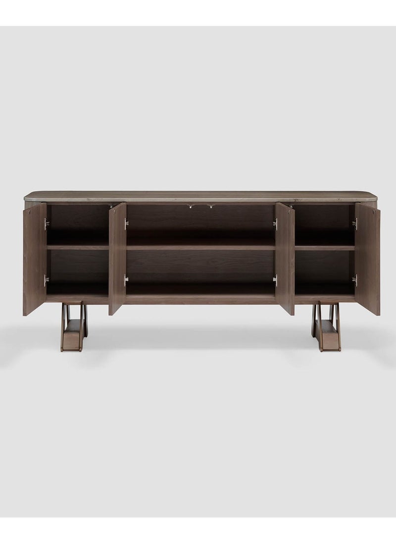 AL HUZAIFA FURNITURE Russell Sideboard, Grey Marble Top In Walnut Antique Brass  - Image 2