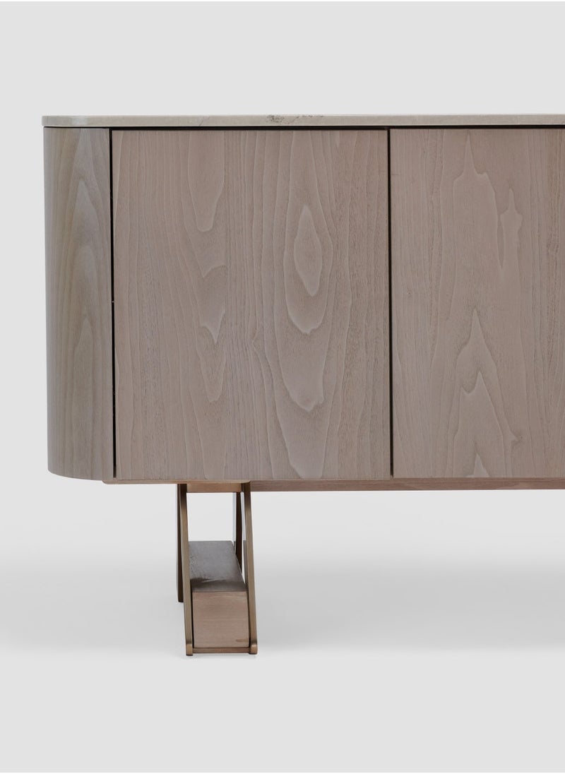 AL HUZAIFA FURNITURE Russell Sideboard, Grey Marble Top In Walnut Antique Brass  - Image 3