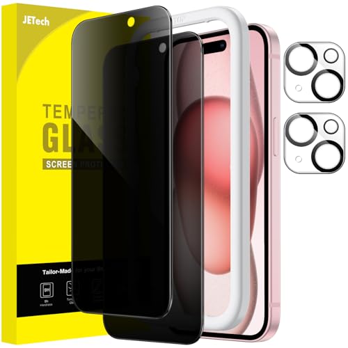 JETech Privacy Screen Protector for iPhone 15 61Inch with Camera Lens Protector AntiSpy Tempered Glass Film Easy Installation Tool 2Pack Each - Image 1