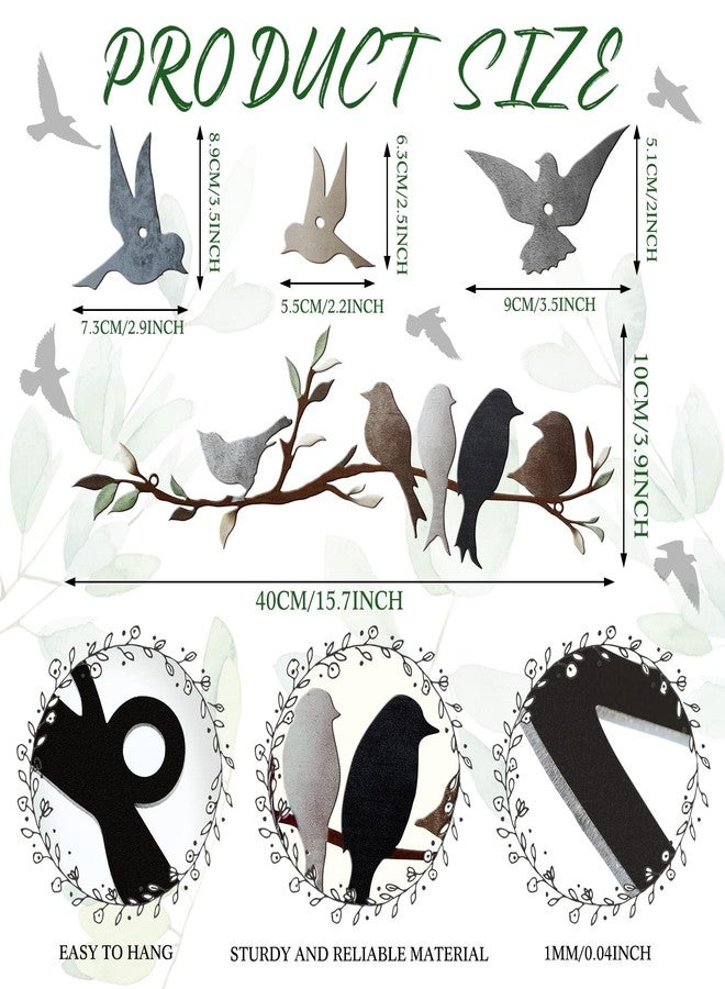 فيرايكل لوحة جدارية معدنية على شكل طائر من فيرايكل، طيور على غصن، ديكور، منحوتة معدنية، زينة ظلية، لافتة معلقة على الحائط على شكل غصن للشرفة والحديقة وديكور المنزل (ألوان داكنة) - Image 2