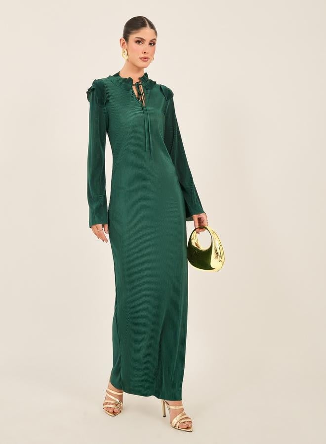 ستايلي فستان ماكسي بياقة مربوطة بنقوش بارزة - Image 2