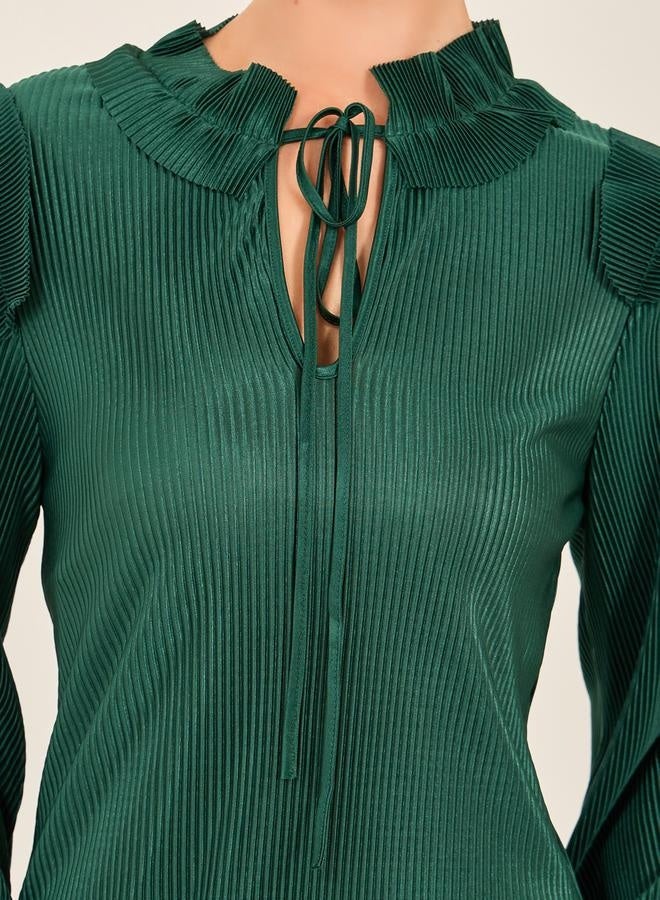 ستايلي فستان ماكسي بياقة مربوطة بنقوش بارزة - Image 4