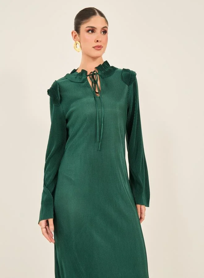 Styli Textured Tie Up Neck Shift Maxi Dress