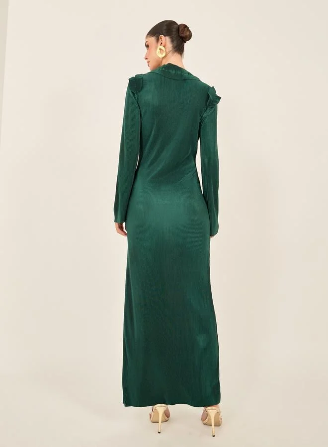 Styli Textured Tie Up Neck Shift Maxi Dress
