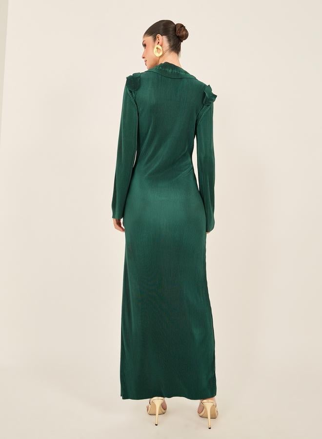 ستايلي فستان ماكسي بياقة مربوطة بنقوش بارزة - Image 5