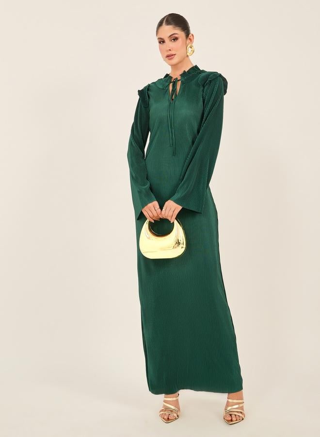 ستايلي فستان ماكسي بياقة مربوطة بنقوش بارزة - Image 1