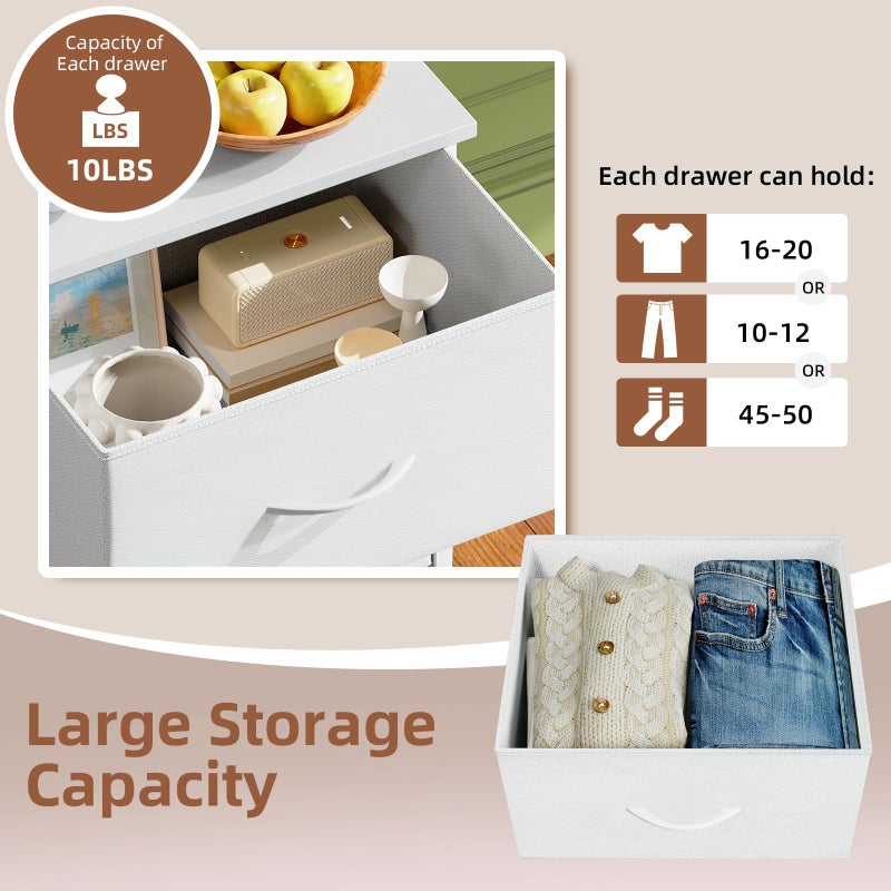 Somdot Tall Dresser for Bedroom with 5 Drawers, Storage Organizer Chest of Drawers with Removable Fabric Bins for Closet Bedside Living Room Laundry Entryway Hallway, White Leather - Image 5