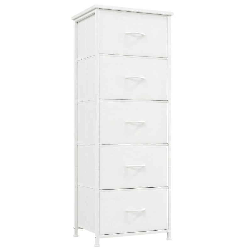 Somdot Tall Dresser for Bedroom with 5 Drawers, Storage Organizer Chest of Drawers with Removable Fabric Bins for Closet Bedside Living Room Laundry Entryway Hallway, White Leather - Image 1