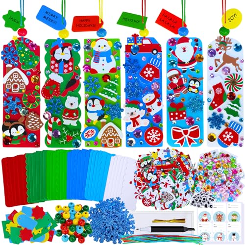 Winlyn 36 Sets Christmas Craft Kits Winter Crafts DIY Holiday Bookmark Ornaments Decorations Art Sets Festive Snowmen Reindeer Foam Stickers Arts and Crafts for Kids Classroom Activities Party Favors - Image 1