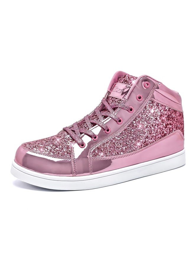 IGxx Glitter White Shoes for Men Fashion High Top Casual Sequin Sparkly Sneakers Men's Bling Shiny, Glitter Pink, 9.5 - Image 1