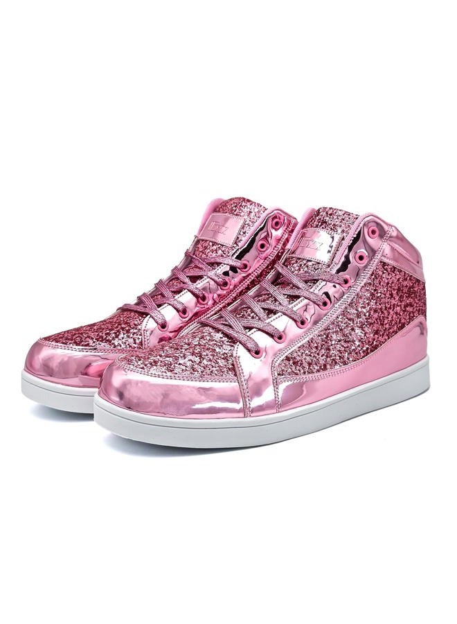 IGxx Glitter White Shoes for Men Fashion High Top Casual Sequin Sparkly Sneakers Men's Bling Shiny, Glitter Pink, 9.5 - Image 3