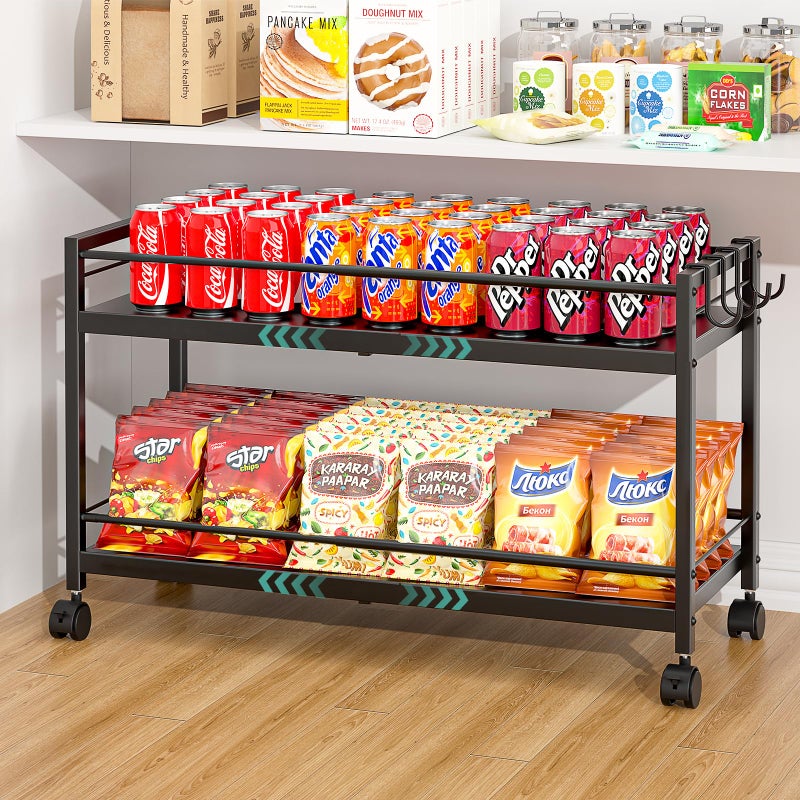 3IngSeagulls 2Tier Expandable Rolling Pantry Cart with Wheels Adjustable Floor Organizer for Kitchen Pantry Can Organizer for Pantry Storage Cart for Snack Food Vegetables Black Patent Pending - Image 2