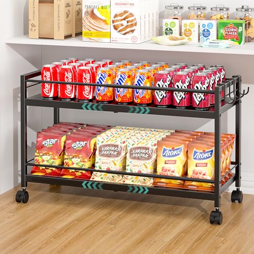 3IngSeagulls 2Tier Expandable Rolling Pantry Cart with Wheels Adjustable Floor Organizer for Kitchen Pantry Can Organizer for Pantry Storage Cart for Snack Food Vegetables Black Patent Pending - Image 1