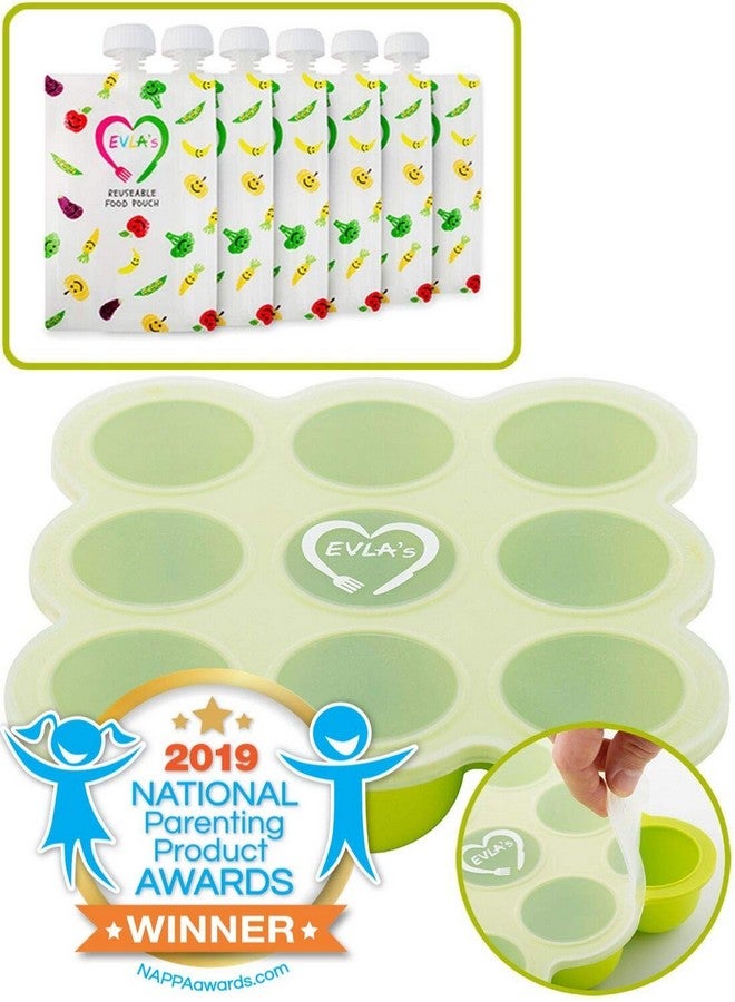 EVLA'S Baby Food Freezer Trays & Reusable Food Pouches Baby Food Storage Pouch Perfect For Serving Homemade Healthy Smoothies & Purees Easy Clean & Saves Money Baby Food Containers - Image 1