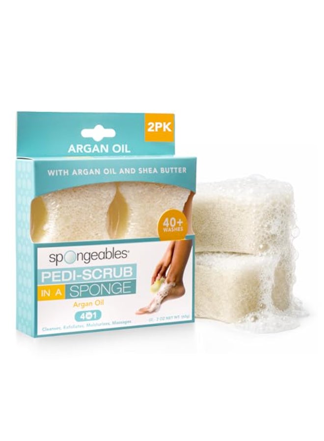 Spongeables Pedi Scrub Foot Exfoliating 20 Wash Sponge Argan Oil 2 Count - Image 1