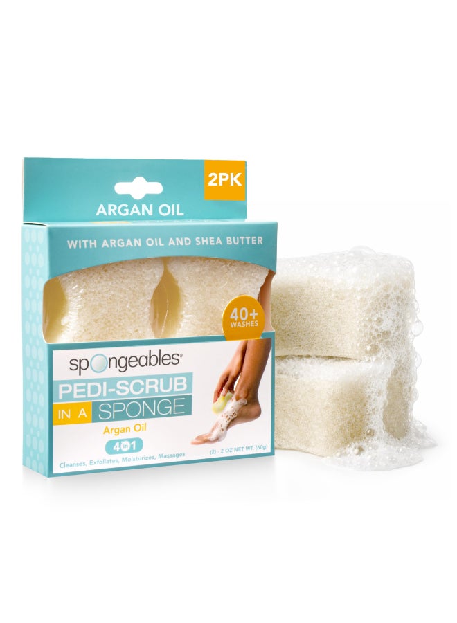 Spongeables Pedi Scrub Foot Exfoliating 20 Wash Sponge Argan Oil 2 Count - Image 2