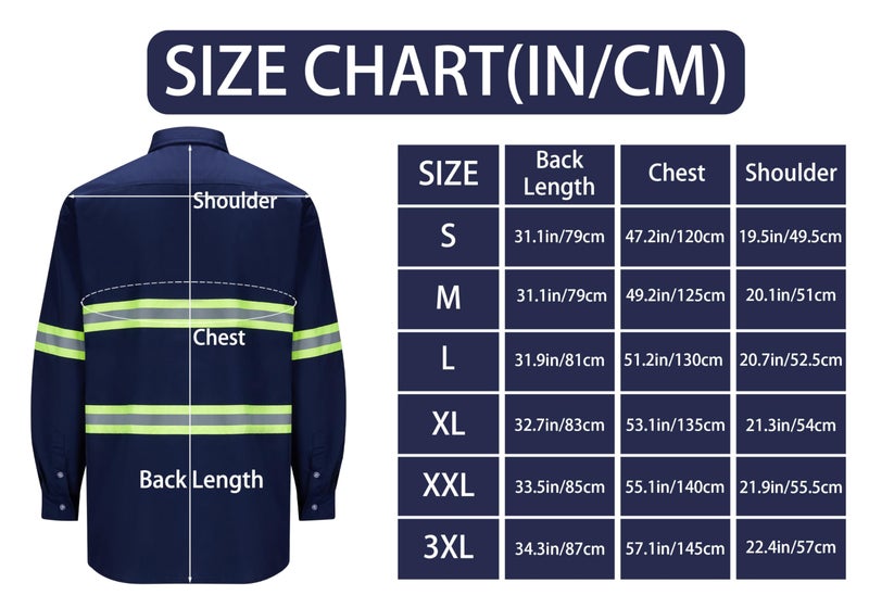 Ousafeve Class 3 Navy Hi Vis Button Up Safety Work Shirts for Men Reflective (X-Large, Navy_Long) - Image 4