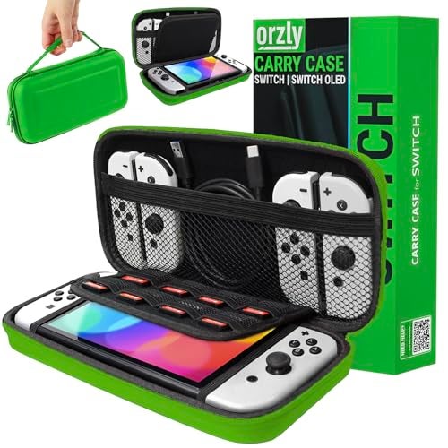 Orzly Carrying case for Nintendo Switch OLED and Switch Console Green Protective Hard Portable Travel case Shell Pouch for Nintendo Switch Console Accessories - Image 1
