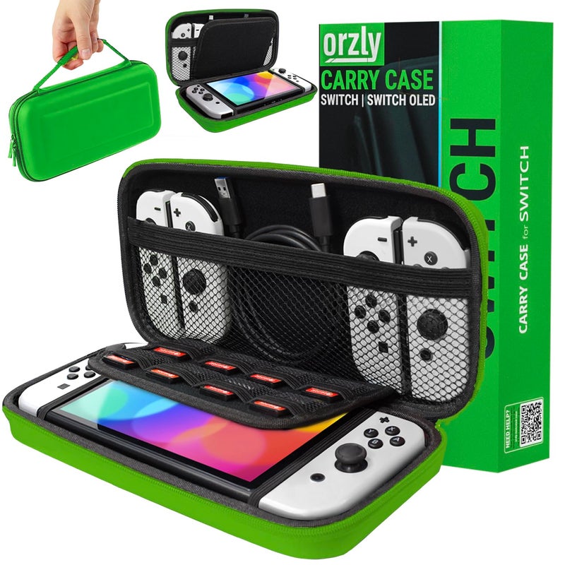 Orzly Carrying case for Nintendo Switch OLED and Switch Console Green Protective Hard Portable Travel case Shell Pouch for Nintendo Switch Console Accessories - Image 2