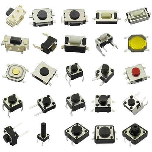 DaFuRui 250pcs 25 Values Tactile Push Button Switch SMD Micro Momentary Tact Switch Assortment Kit - Image 1