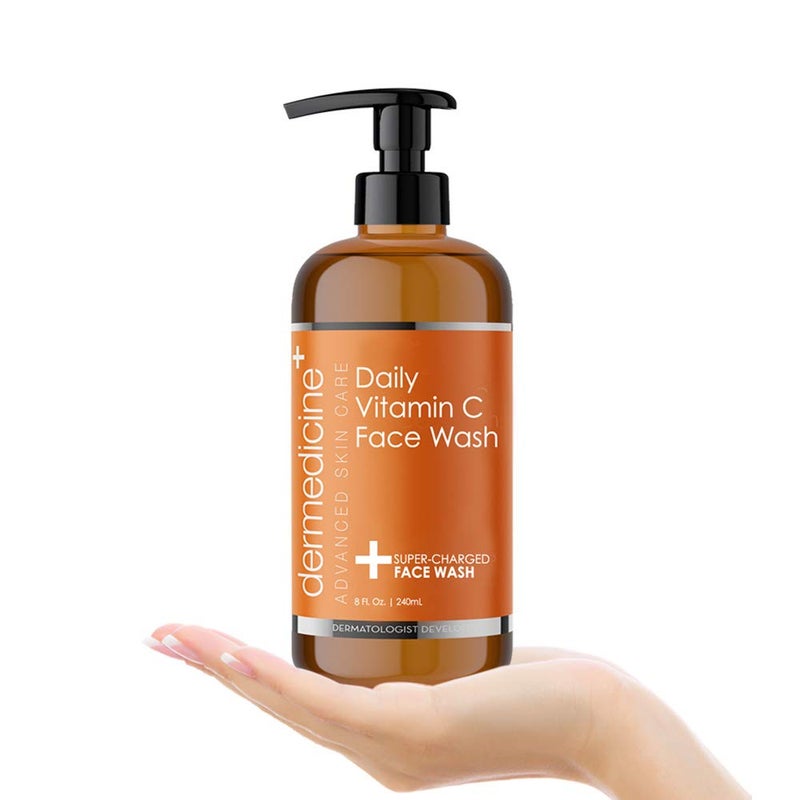 Dermedicine Daily Vitamin C Face Wash Super-Charged w/Marine & Plant Extracts & Retinol Cleaner | Works to Help as Cleanser, Brighten & Balance Complexion 8 Fl. Oz. | 240mL - Image 4