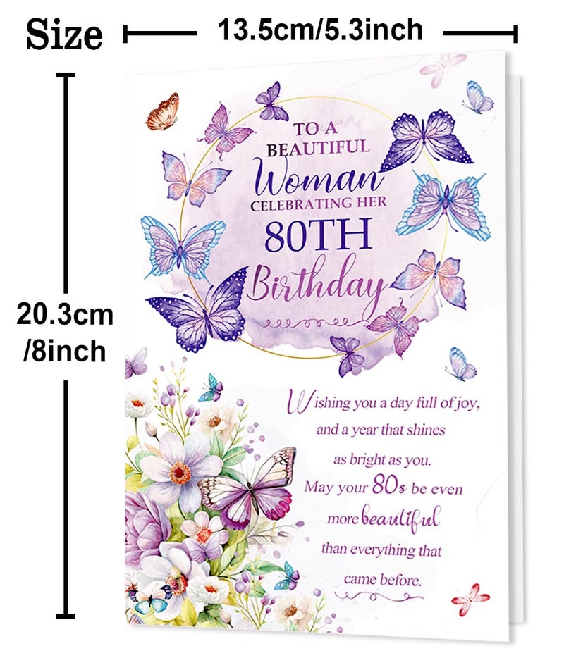 Beixian 80th Birthday Card Gifts for Women, Cool Gifts for 80 Year Old Woman, 80th Birthday Decorations for Grandma-8x5.3 Inches, Double-Sided - Image 3
