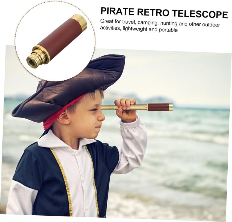 Pirate Retro Telescope Leather Case 25x30 Monocular for Nautical Decor Vintage Design for Adults Coffee Color for Outdoor Adventures - Image 2