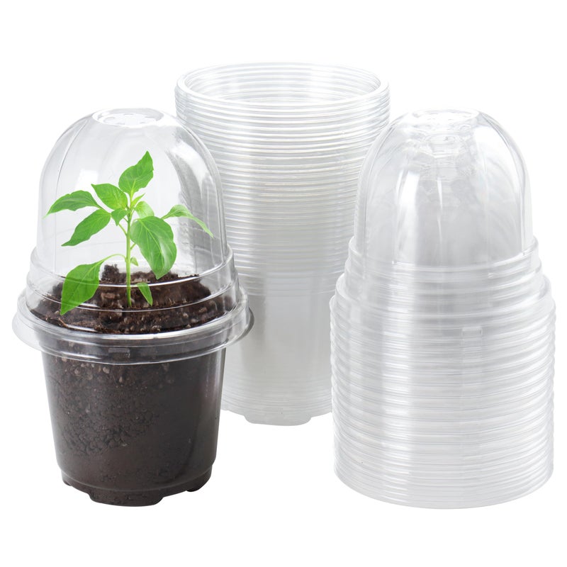 Bluepro 30 Packs 4 Inch Reinforced Clear Nursery Pots with Humidity Dome, Transparent Plastic Plant Pot Seedling Planter with Drainage Holes for Vegetable Propagation, Root Cutting, Seed Starting - Image 1