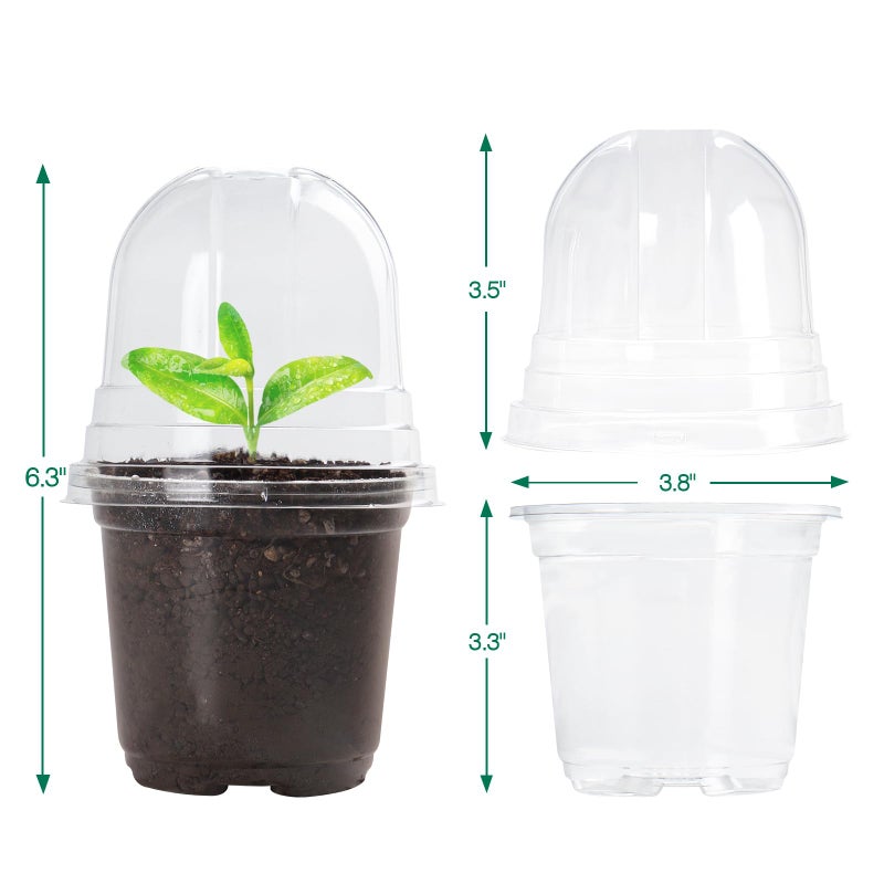 Bluepro 30 Packs 4 Inch Reinforced Clear Nursery Pots with Humidity Dome, Transparent Plastic Plant Pot Seedling Planter with Drainage Holes for Vegetable Propagation, Root Cutting, Seed Starting - Image 2