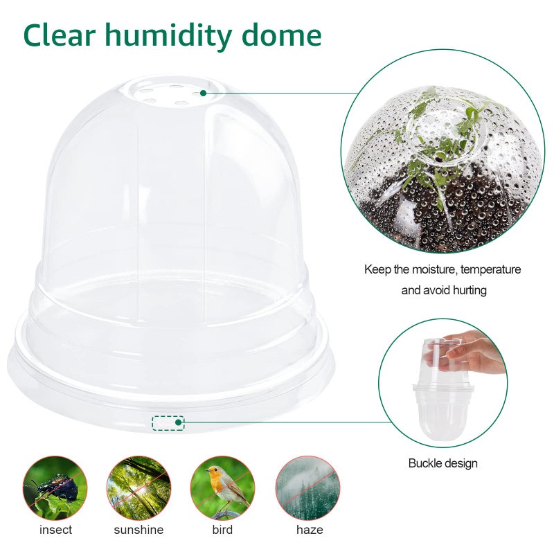 Bluepro 30 Packs 4 Inch Reinforced Clear Nursery Pots with Humidity Dome, Transparent Plastic Plant Pot Seedling Planter with Drainage Holes for Vegetable Propagation, Root Cutting, Seed Starting - Image 3