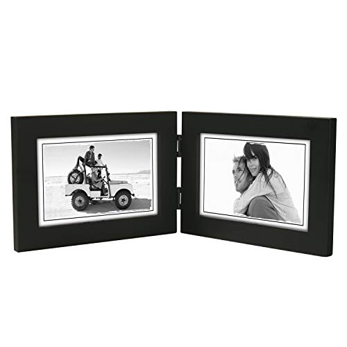 Malden Double Horizontal 4x6 Picture Frame - Wide Real Wood Molding, Real Glass - Black - Image 1