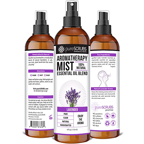 pureSCRUBS Shake, Mist & Enjoy - pureSCRUBS Premium Lavender Aromatherapy Spray Mist for Room, Body, Linens, Pillows 100% Natural Essential Oils Plant Based Formula, One 4oz Bottle - Image 1