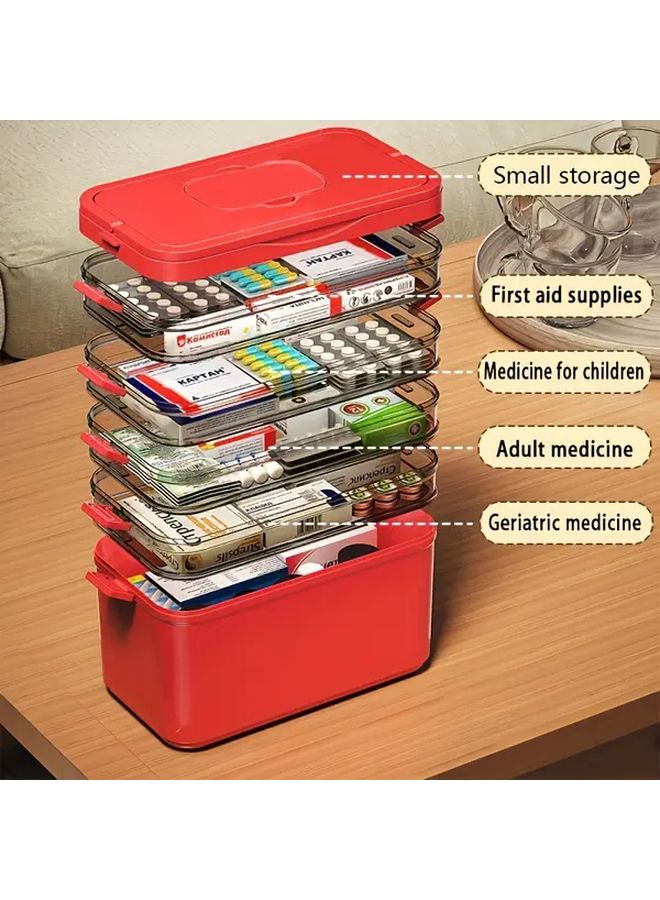 Red Three Layer Portable Medicine Box Storage Organizer For Home And Travel - Image 4