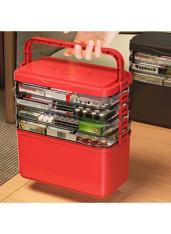 Red Three Layer Portable Medicine Box Storage Organizer For Home And Travel - Image 2