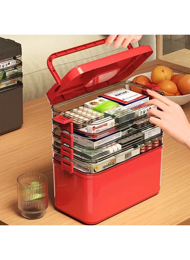 Red Three Layer Portable Medicine Box Storage Organizer For Home And Travel - Image 5