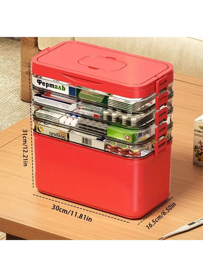 Red Three Layer Portable Medicine Box Storage Organizer For Home And Travel - Image 3