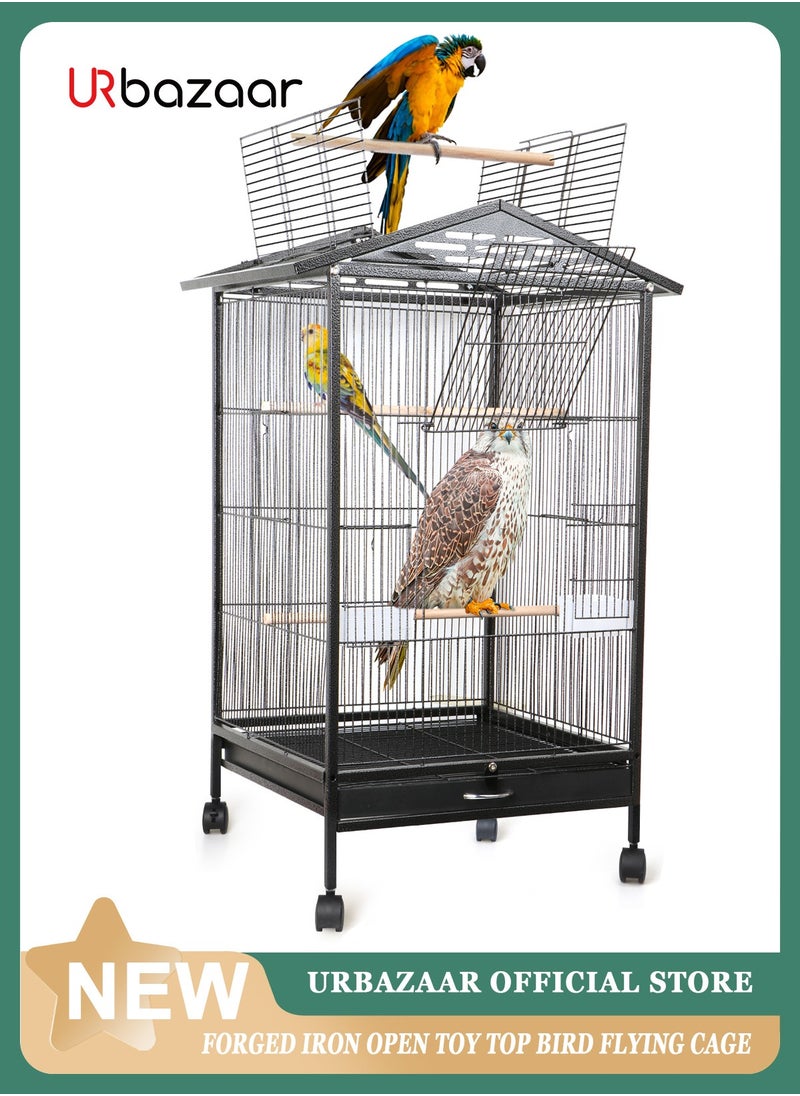 URbazaar - Large Metal Bird Flight Cage, Spacious Parrot Cage with Removable Tray - Multifunctional Aviary with wheels for Convenient Bird Care & Breeding - Image 1