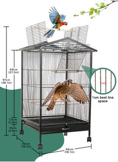 URbazaar Large Metal Bird Flight Cage, Spacious Parrot Cage with Removable Tray - Multifunctional Aviary with wheels for Convenient Bird Care & Breeding  - Image 2
