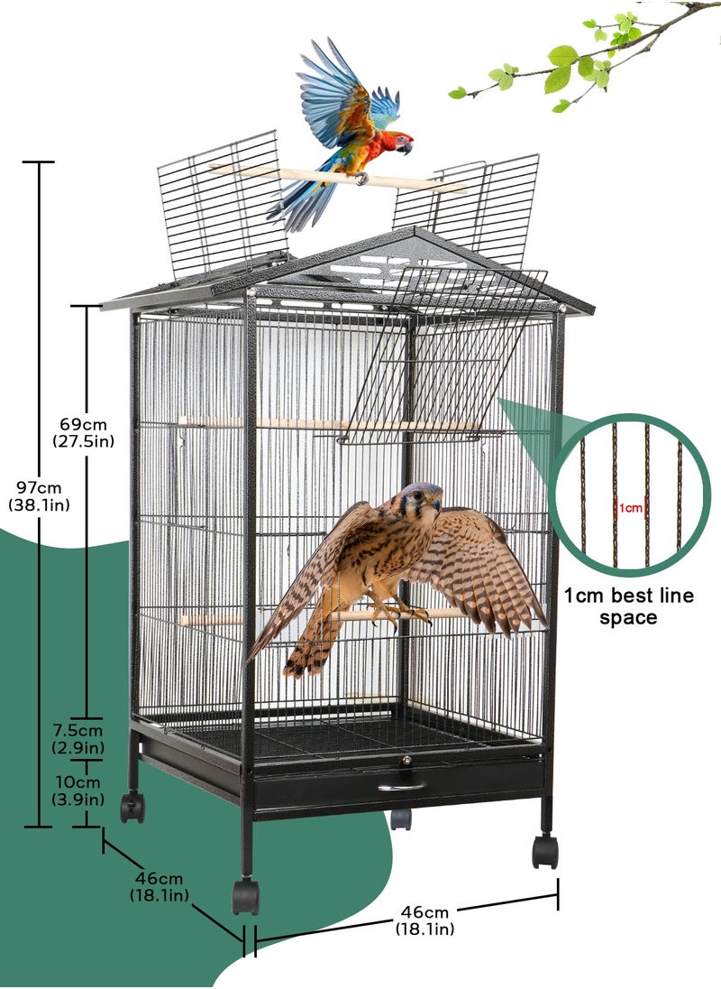URbazaar - Large Metal Bird Flight Cage, Spacious Parrot Cage with Removable Tray - Multifunctional Aviary with wheels for Convenient Bird Care & Breeding - Image 1