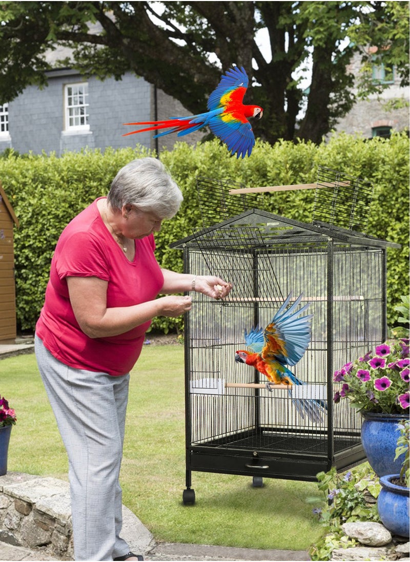 URbazaar - Large Metal Bird Flight Cage, Spacious Parrot Cage with Removable Tray - Multifunctional Aviary with wheels for Convenient Bird Care & Breeding - Image 1