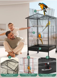 URbazaar Large Metal Bird Flight Cage, Spacious Parrot Cage with Removable Tray - Multifunctional Aviary with wheels for Convenient Bird Care & Breeding  - Image 5
