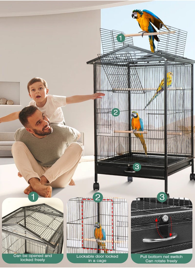 URbazaar - Large Metal Bird Flight Cage, Spacious Parrot Cage with Removable Tray - Multifunctional Aviary with wheels for Convenient Bird Care & Breeding - Image 1
