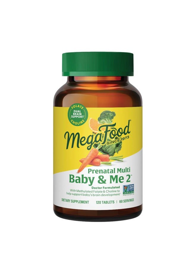 MegaFood Baby & Me 2 Prenatal Vitamin and Minerals - Vitamins for Women - with Folate (Folic Acid Natural Form), Choline, Iron, Iodine, and Vitamin C, Vitamin D and more - 120 Tabs (60 Servings) - Image 1