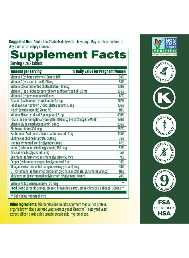 MegaFood Baby & Me 2 Prenatal Vitamin and Minerals - Vitamins for Women - with Folate (Folic Acid Natural Form), Choline, Iron, Iodine, and Vitamin C, Vitamin D and more - 120 Tabs (60 Servings) - Image 2
