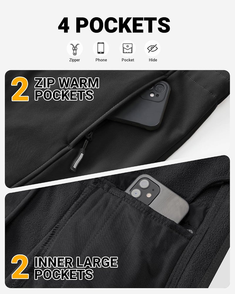 Outdoor Ventures Women's Lightweight Waterproof Fleece Lined Hooded Softshell Rain Jacket - Black, Size L - Image 5