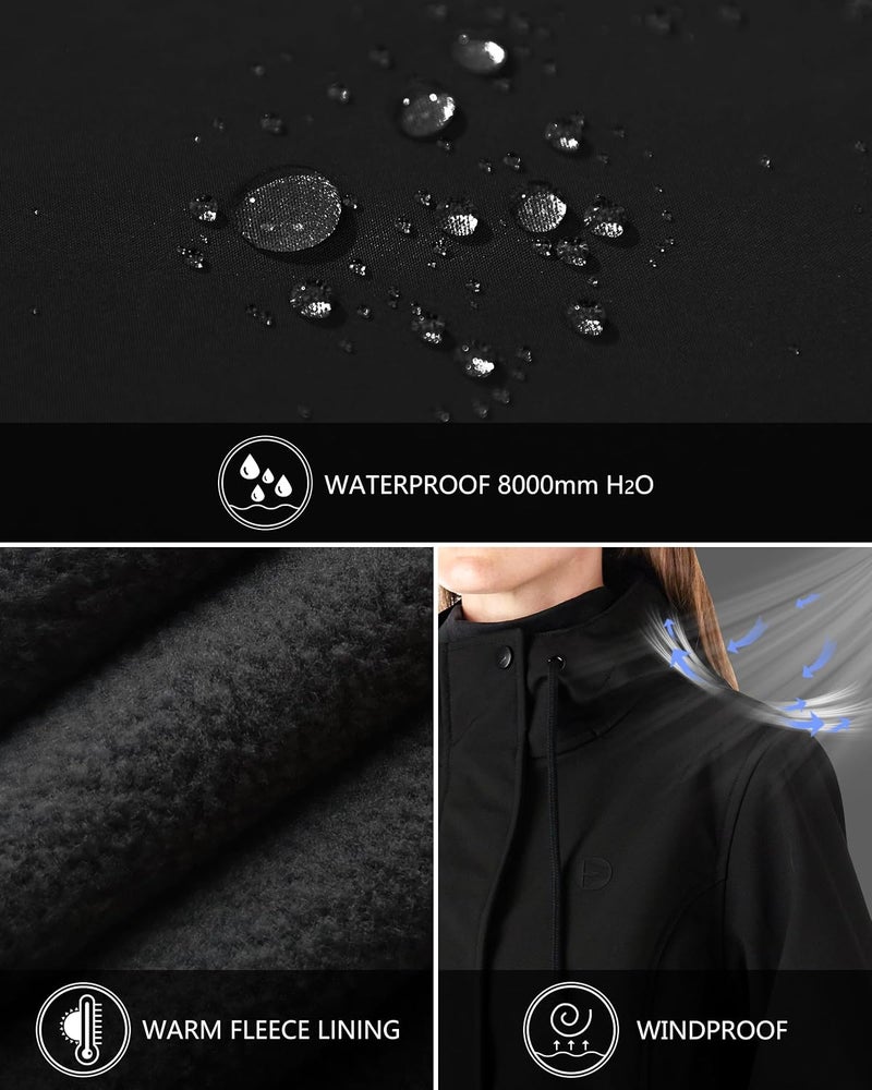 Outdoor Ventures Women's Lightweight Waterproof Fleece Lined Hooded Softshell Rain Jacket - Black, Size L - Image 3