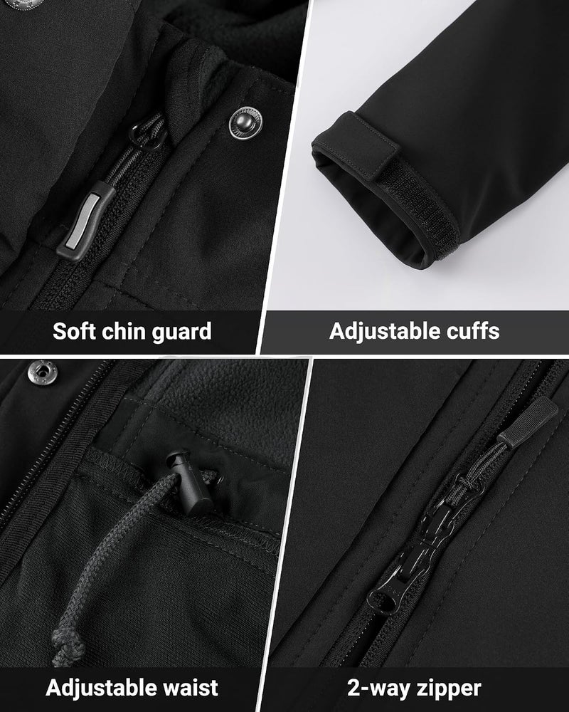 Outdoor Ventures Women's Lightweight Waterproof Fleece Lined Hooded Softshell Rain Jacket - Black, Size L - Image 4